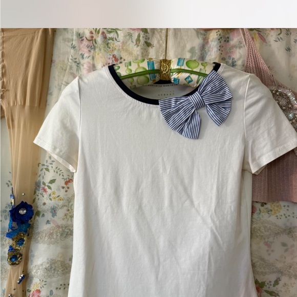Kate Spade White T-Shirt with Blue Bow Accent ASO Zooey Deschanel S - Picture 2 of 6